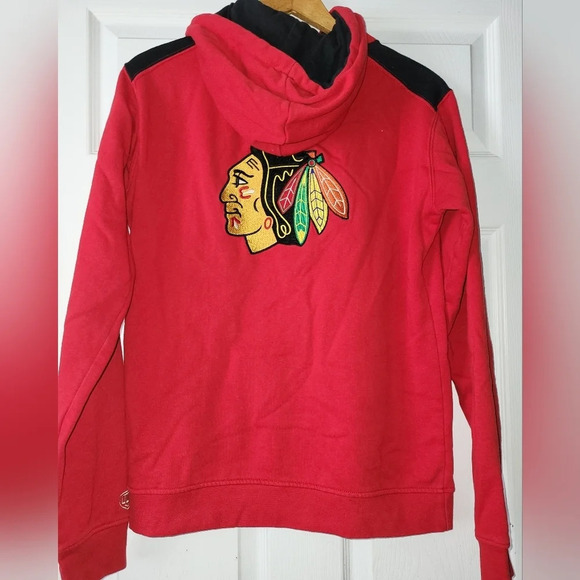 Chicago Blackhawks Old Time Hockey Newbury Coll Red Black Zip Hooded Jacket - Picture 6 of 6
